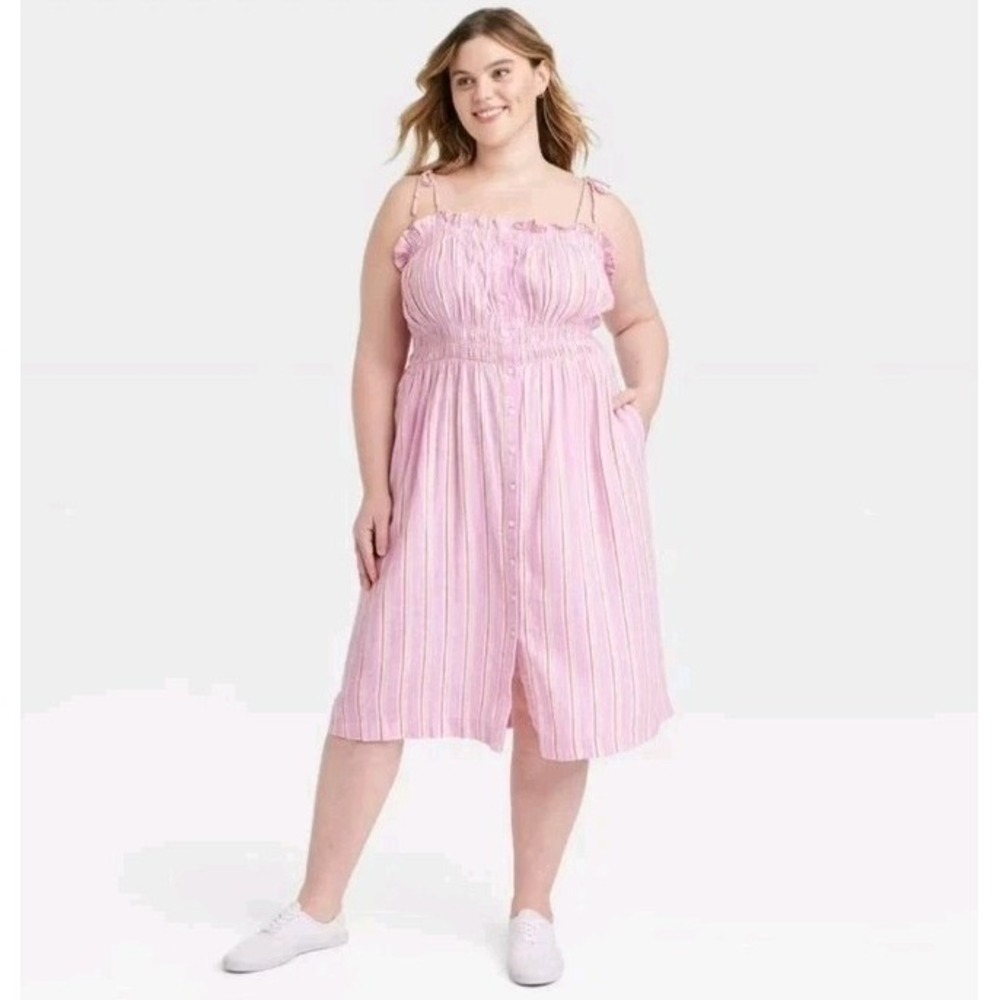 Universal Thread Women's Pink Striped Tie Strap Midi Summer Dress Size XXL